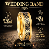 Bagues en carbure de tungstène doré 8 mm avec incrustation en fibre de carbone 8 mm, bijoux de mode hautement polis pour hommes et femmes, pour fiançailles et mariage