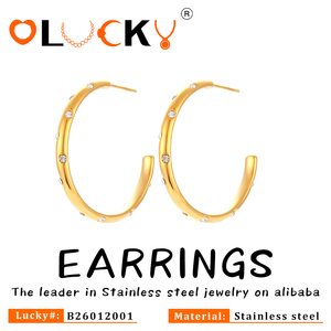 LUCKYJIU Fabricants de bijoux personnalisés, boucles d'oreilles créoles en acier inoxydable plaqué <span class=keywords><strong>or</strong></span> 18 carats, résistantes à l'eau et au ternissement, avec zircon pour femmes - Product Image 1