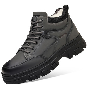 Chaussures d'hiver en coton chaud doublées de polaire pour hommes, noires et grises, à lacets, semelle épaisse, antidérapantes, imperméables, chaussures de sport décontractées, taille adulte 7032 - Product Image 4