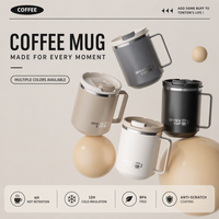 Mug Perjalanan Ramah Lingkungan dari Baja Tahan Karat 304, 480ml, dengan Tutup, Tumbler Berinsulasi Dinding Ganda, Anti Bocor untuk Penggunaan di Kantor, Minuman Teh