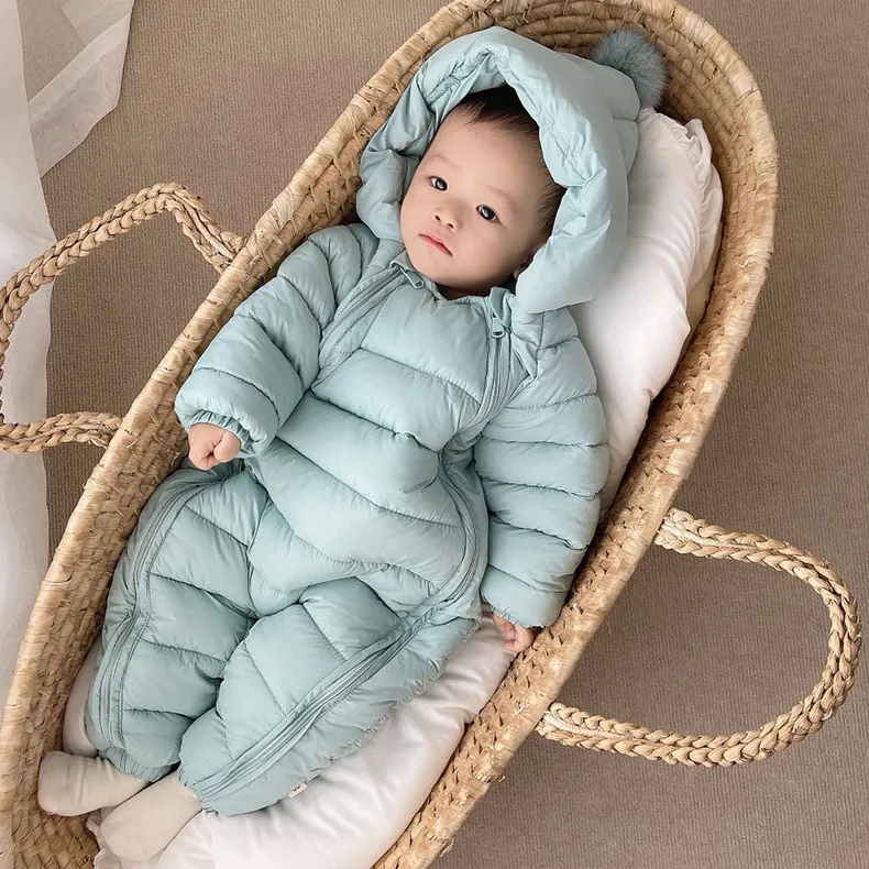 Hongwin New Winter Baby Solid Color Onesie Newborn Toddler Rompers 100 Cotton Warm Down Jacket