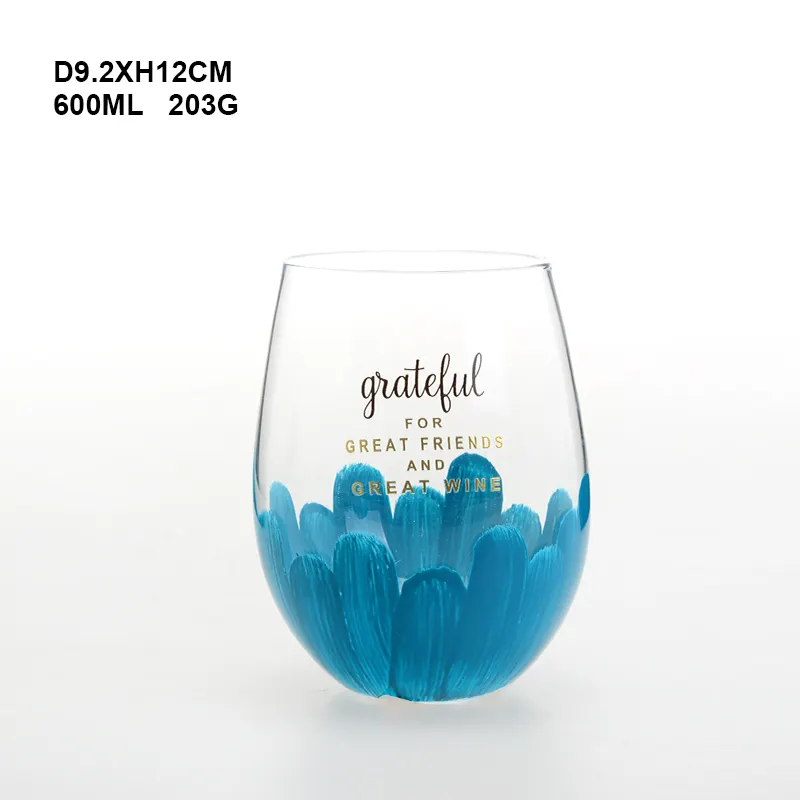 600ml OEM ODM hand painting juice cups egg shape wine glass with customize gold logo