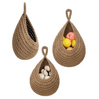 Panier mural suspendu en coton tissé 3 pièces - Décoration et rangement pour cuisine, salon et salle de bain (Blanc-3)