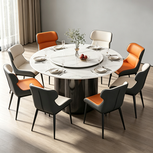 Ensemble de table à manger ronde moderne en marbre avec 8 sièges, plateau rotatif, design contemporain, meubles pour la maison - Product Image 3