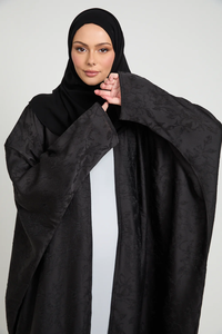 LEDUO Venta al por mayor de abayas personalizadas de lujo con jacquard, satén, mangas largas, estilo abierto, vestido musulmán estilo Dubái para mujeres. - Product Image 2