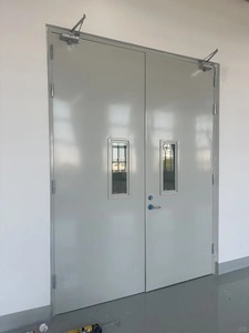 Porte coupe-feu certifiée en acier <span class=keywords><strong>double</strong></span> avec panneau de vision, résistance au feu 1-3 heures, porte de sortie d'urgence ignifuge pour extérieur, chambre et école - Product Image 1
