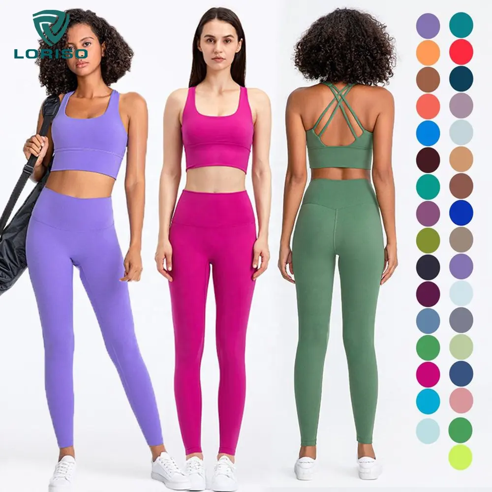 Shockproof Women Sport Bra Top Solid Color Breathable Gym Leggings Fitness Workout Yoga Set For Women