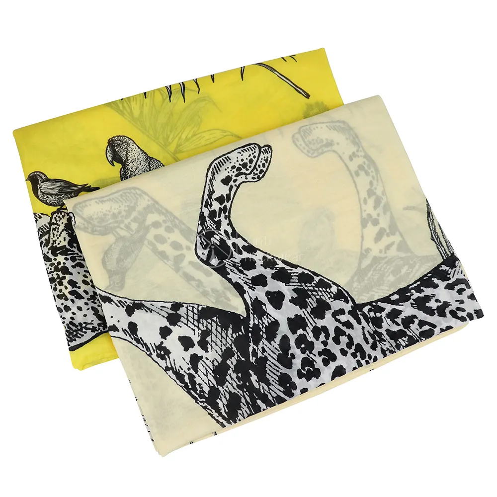 Fashion Designer Ladies Multicolor Yellow Print Chiffon Scarves Shawl Oversize Silk Cotton Palm Leaf Bird Leopard Animal Scarf
