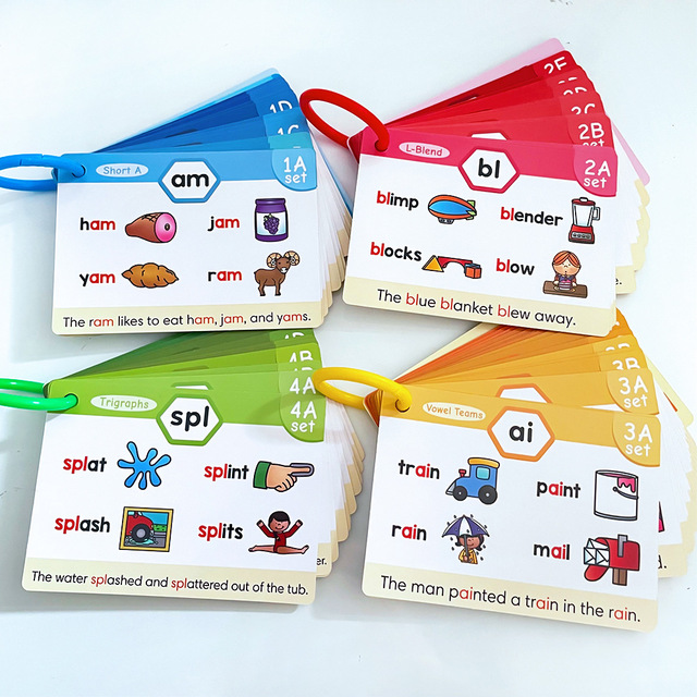 65-Piece Writable English Phonics Flashcards & Root Word Cards Fancy Paper Embossed Digital Printing Educational Tools for Kids
