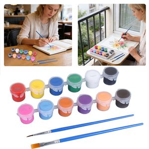 Ensemble de peinture miniature réutilisable, 12 couleurs, bandes de peinture acrylique avec 2 pinceaux, pots de peinture acrylique non toxiques - Product Image 5