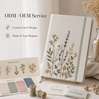 Carnet à couverture rigide en lin brodé de feuilles fraîches, personnalisé OEM ODM, pour étudiants et voyageurs