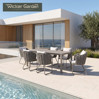 Fauteuil de jardin tressé en corde avec structure en aluminium et base en traîneau, chaise de repas d'extérieur avec coussins d'assise et de dossier – Vente en gros