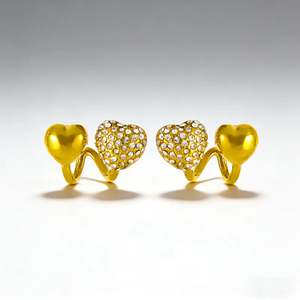 Pendientes de Acero Inoxidable 304 Chapados en Oro de 18K con Doble Corazón Incrustado con Diamantes Artificiales, Antialérgicos, para Mujer, Uso Diario y Fiestas - Product Image 3