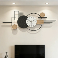 Horloge murale horizontale nordique moderne, design géométrique avec panneau en bois grainé, mouvement à quartz silencieux, analogique, à suspendre