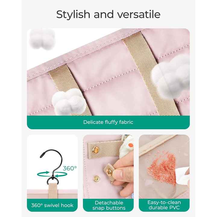 BAGSMART 2pc Clear Claw Clip Toiletry Bag Hanging Jewelry Organizer for Hairbands Sunglasses Makeup Accessories