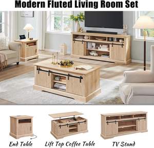 Meuble <span class=keywords><strong>TV</strong></span> Centre <span class=keywords><strong>de</strong></span> divertissement moderne avec porte coulissante à panneau <span class=keywords><strong>de</strong></span> forme d'onde, meuble <span class=keywords><strong>de</strong></span> rangement pour console multimédia, <span class=keywords><strong>barre</strong></span> <span class=keywords><strong>de</strong></span> <span class=keywords><strong>son</strong></span> et étagère réglable - Product Image 2