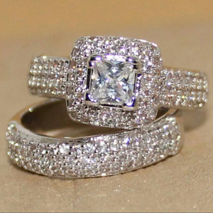 Set di Anelli con Zirconia Cubica Quadrata per Donne, Gioielli Semplici e alla Moda da Regalo - Product Image 6