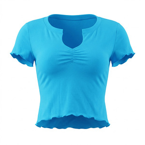 Viviblook J26TP062 Tops de verano para mujer, camiseta informal de manga corta con cuello en V de color sólido, ajustada y sexy - Product Image 4