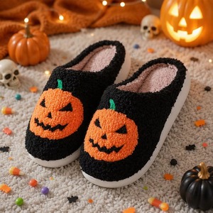 <b>Halloween</b> Cartoon Home <b>Slippers</b> Thick Bottom Baotou Style Plush Face Home <b>Slippers</b> Ghost Pumpkin Cartoon - Product Image 1