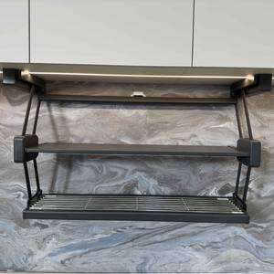 Étagère de rangement de cuisine télescopique double couche en aluminium, escamotable et pliable pour armoires domestiques - Product Image 4