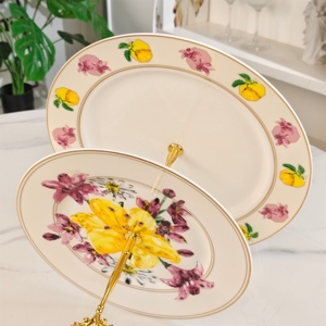 Modern Luxury <b>Bone</b> <b>China</b> 2-Layer Plant Pattern Eco-Friendly Charger Plate Dish - Product Image 4