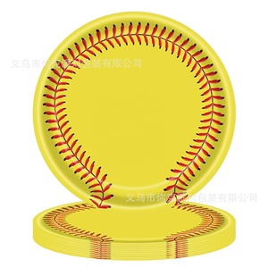 Assiettes, gobelets et <span class=keywords><strong>serviettes</strong></span> en <span class=keywords><strong>papier</strong></span> jetables à thème festival de softball jaune – Vente chaude, haute qualité, respectueux de l'environnement pour vos fêtes - Product Image 6