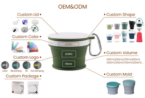 ชามอาหารสัตว์เลี้ยงพับได้แบบพกพา ผลิตโดยโรงงาน (OEM/ODM) ทำจากซิลิโคน พร้อมคาราไบเนอร์ สำหรับเดินทางและตั้งแคมป์ ความจุ 170 มล. - Product Image 2