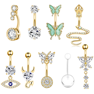 Anelli per <span class=keywords><strong>Ombelico</strong></span> Estivi Sexy in Acciaio Chirurgico con Zirconi Dorati, <span class=keywords><strong>Gioielli</strong></span> per <span class=keywords><strong>Piercing</strong></span> da Festa e Fidanzamento - Product Image 2