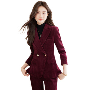 Velvet Suit For Women Autumn Winter Double Breasted <b>Blazer</b> Pants <b>Set</b> Work Commute Outfit Straight Silhouette Comfortable Fit - Product Image 5