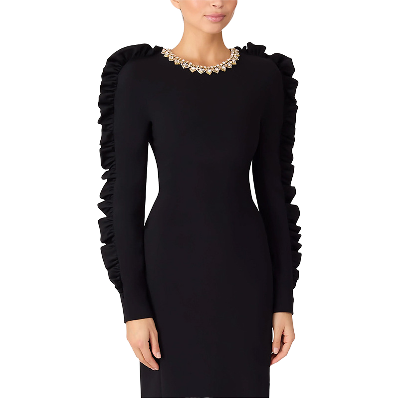 Plain Dyed Long Sleeve Evening Dress - Floor Length Maxi
