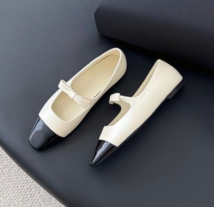 New style little fragrance black and white striped Mary Jane women's <b>shoes</b> - bow-shaped square toe <b>flat</b> <b>shoes</b> for daily - Product Image 2