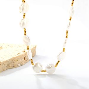 Nouveaux colliers tendance en perles, plaqués or 18 carats, bijoux en acier inoxydable, collier ras du cou en pierre violette pour femmes - Product Image 4