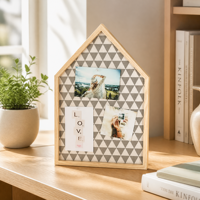 JINN HOME Tableau photo en bois en forme de maison, porte-mémos, cadre d'affichage de photos, support photo de table pour la décoration intérieure