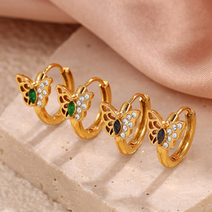 Pendientes de botón chapados en oro con circonita Butterfly Bunny para mujer, joyería de moda para fiesta - Product Image 3