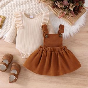 Conjunto de Dos Piezas para Bebés Niñas, Manga Larga, Color Sólido, Chaqueta Tipo Pullover, Falda con Tirantes, Cierre de Botones, Algodón, a la <span class=keywords><strong>Moda</strong></span> - Product Image 2
