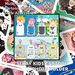 Stray Kids - Portatarjetas de visita y fotos con diseño de dibujos animados, llavero con marco y accesorio colgante 3 en 1 a la moda - Product Image 2