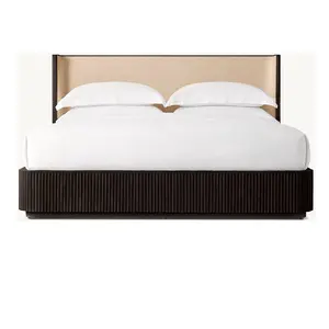 现代设计卧室家具黑色实心橡木特大号酒店床