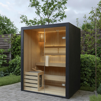 Sauna intérieur en bois de cèdre rouge massif, design moderne, pour 2 à 4 personnes, avec chauffage électrique traditionnel.