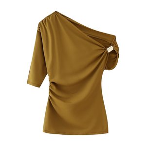 Osisa 2025 – Nouveau T-shirt d'été pour femme avec boucle métallique, élégant, <span class=keywords><strong>asymétrique</strong></span> à épaule dénudée, manches courtes simples - Product Image 1