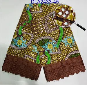 Tela africana con estampado de cera para mujer, 100% algodón, encaje de encaje bordado
