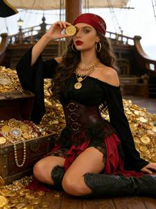 Medieval Vintage <b>Women's</b> <b>Shirt</b> Dropshipping Role Play Costume Halloween Stage Outfit <b>Pirate</b> King Style - Product Image 2