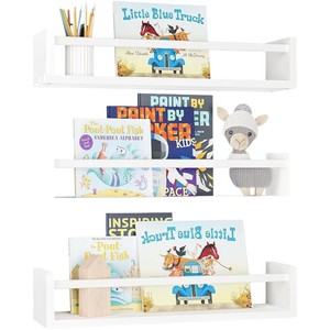Estante de pared de madera maciza de 3 niveles para organizar libros en la habitación del bebé, color natural - Product Image 5