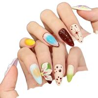 Faux ongles artificiels de haute qualité, sculptés en 3D, rose aurore, longs, pointus, en forme d'amande, réutilisables, en matériau ABS, à coller sur les doigts