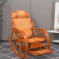 Fauteuil à bascule en bambou naturel pour personnes âgées et siège de détente confortable avec dossier inclinable pour salon et balcon