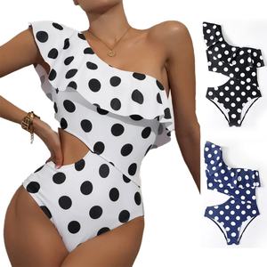 ชุดว่ายน้ำวันพีซแบบสั่งทำสำหรับผู้หญิง ลดราคาสุดฮอต ลายจุดเซ็กซี่ พร้อมระบายชายหาด - Product Image 3