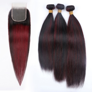 Dejavu 8-40 pouces P1B/99J Mèches de cheveux vierges vietnamiens couleur piano rouge bordeaux avec mèches - Product Image 6