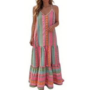 Vestido Maxi Halter con Estampado Geométrico Bohemio para <span class=keywords><strong>Mujer</strong></span>, Sin Mangas, con Volantes, para Vacaciones en la Playa, Moda Femenina - Product Image 2