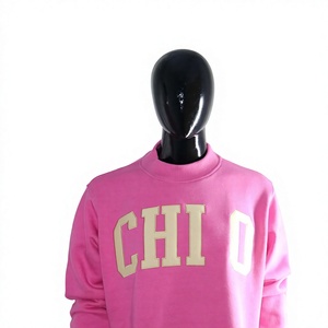 <b>Pink</b> Women's Crew Neck <b>Sweatshirt</b> With CHI O Letter Print Front 100% Cotton Knitted Autumn Style Women Streetwear Mock Neck - Product Image 6