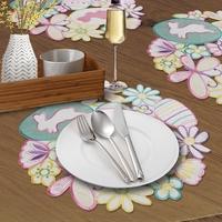 Napperons de table brodés OWENIE Lapin et Œufs, style Ferme, motif fleurs ajourées, ronds, Pâques, personnalisables