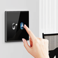 Interrupteur en verre trempé noir, bouton à levier personnalisé, panneau lumineux LED, type 86, ensemble de prises murales encastrées, 2 ports USB-A, 2 ports USB-C